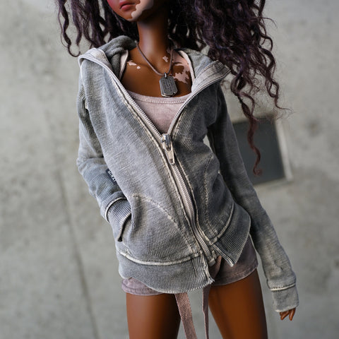 Hooded Zip Cardigan (Ash Gray)