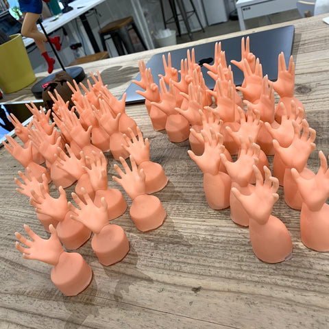 Bright pink hands - tons of them!