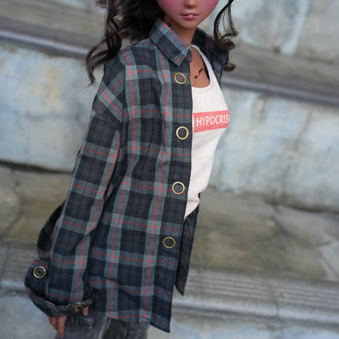 Baggy Plaid Shirt (Black n Red)