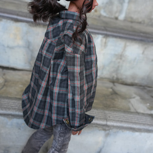 Baggy Plaid Shirt (Black n Red)