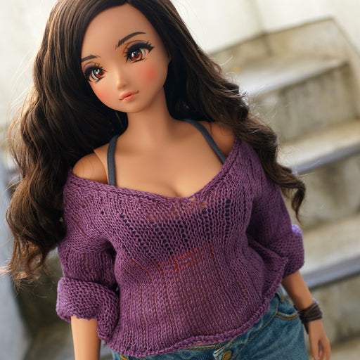 Frayed Knit Sweater (Purple) [Pear Body]