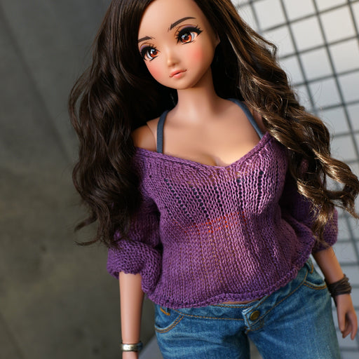 Frayed Knit Sweater (Purple) [Pear Body]