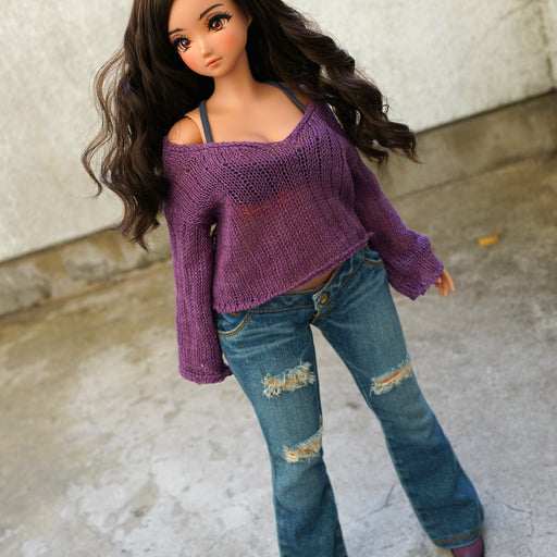 Frayed Knit Sweater (Purple) [Pear Body]