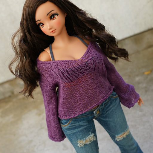 Frayed Knit Sweater (Purple) [Pear Body]