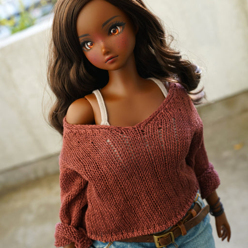 Frayed Knit Sweater (Rusty Brown) [Pear Body]