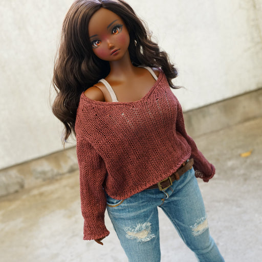 Frayed Knit Sweater (Rusty Brown) [Pear Body]