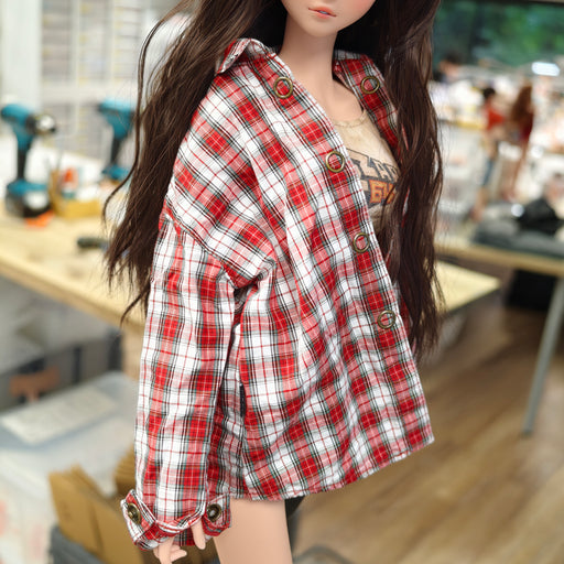 Baggy Plaid Shirt (White n Red)