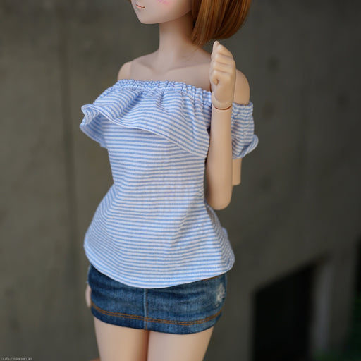 Off Shoulder Blouse Seersucker Blue