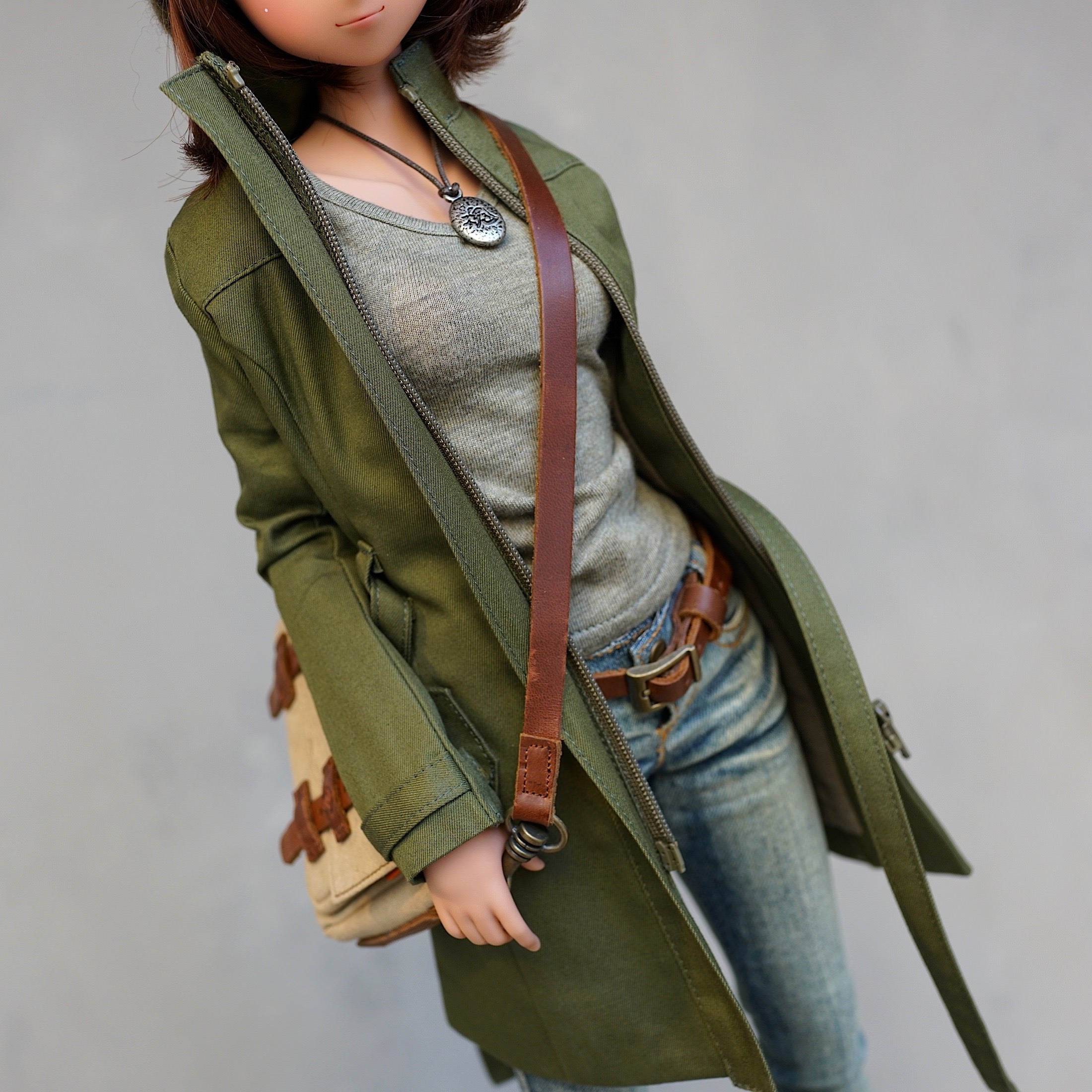 Stand Collar Trench Coat (Khaki Green) – Smart Doll Store