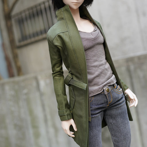 Stand Collar Trench Coat (Khaki Green)