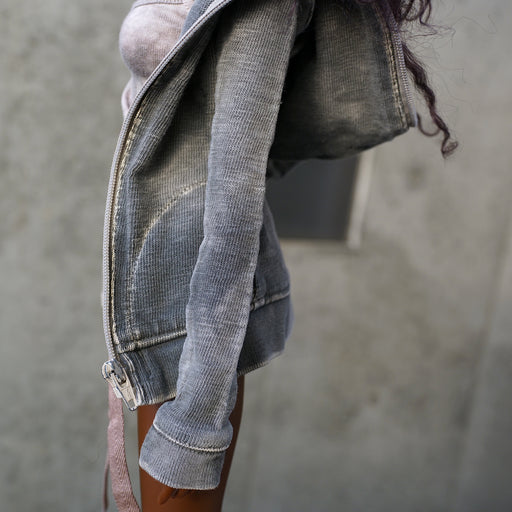 Hooded Zip Cardigan (Ash Gray)